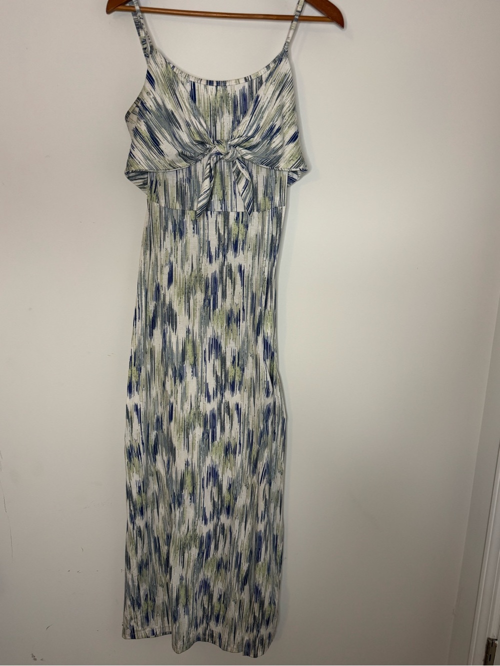 Derek Heart Blue, Green and White Tie-Front Maxi Dress